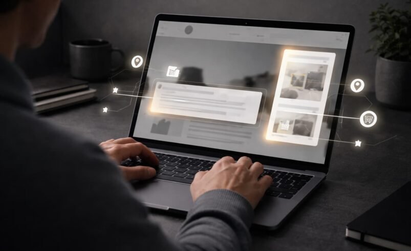 Anúncios personalizados aparecendo em tela de computador com base no comportamento do usuário