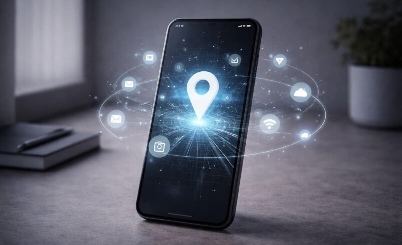 Smartphone exibindo dados digitais representando coleta de informações pessoais